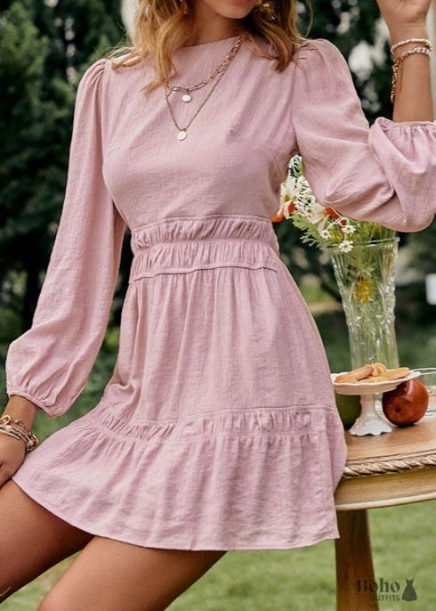 Boho Lace up Pink Mini Dress Mia